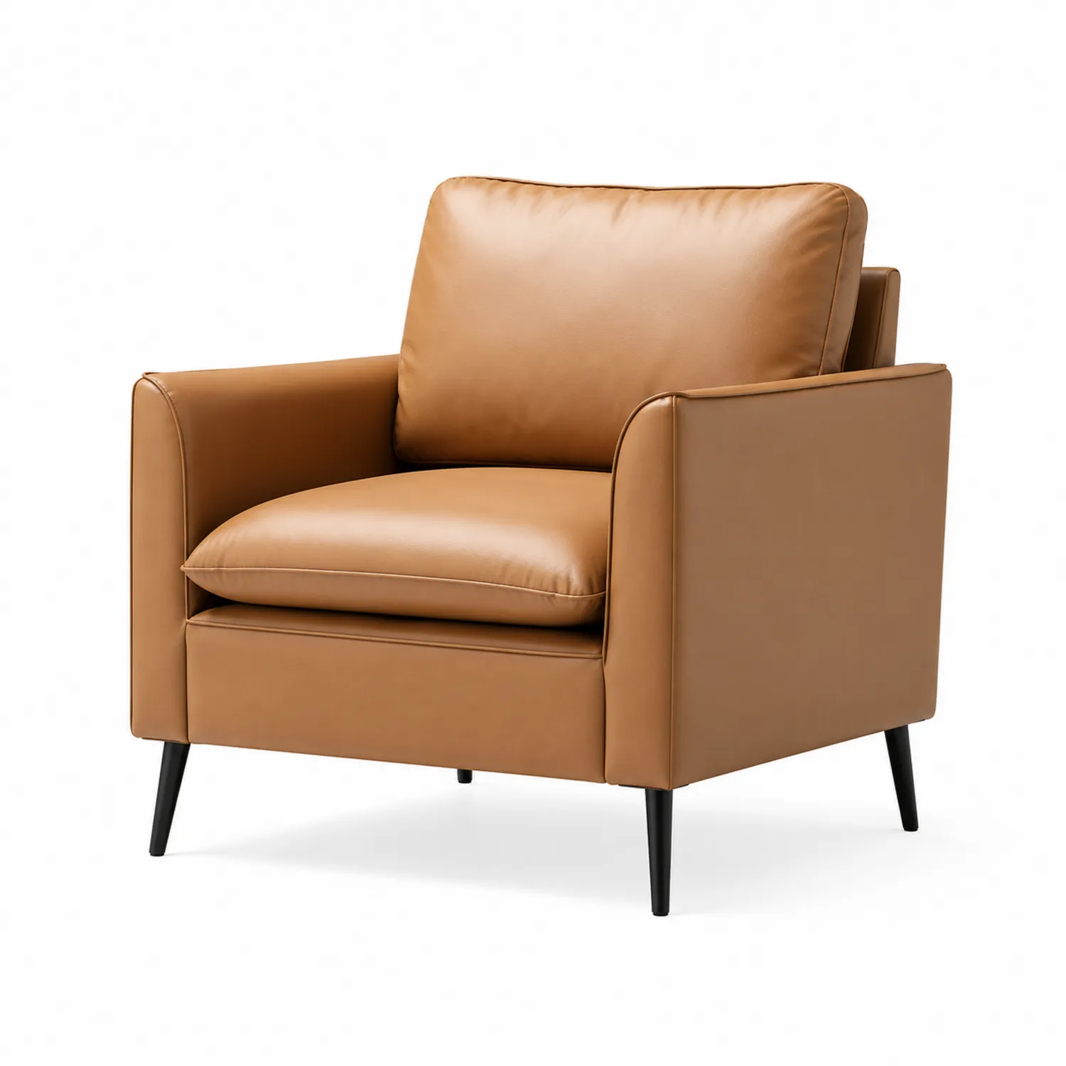 Sillón de cuero sintético marrón con patas de metal