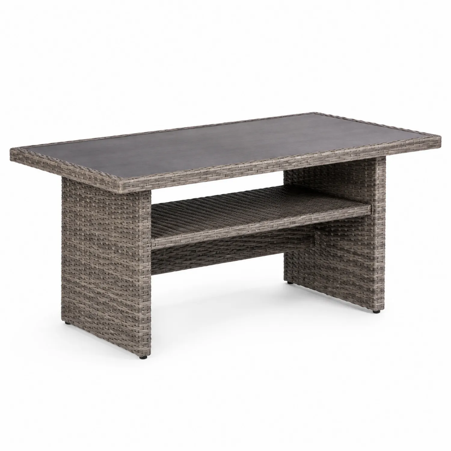 Mesa de ratán sintético y vidrio gris 150x90x75 cm