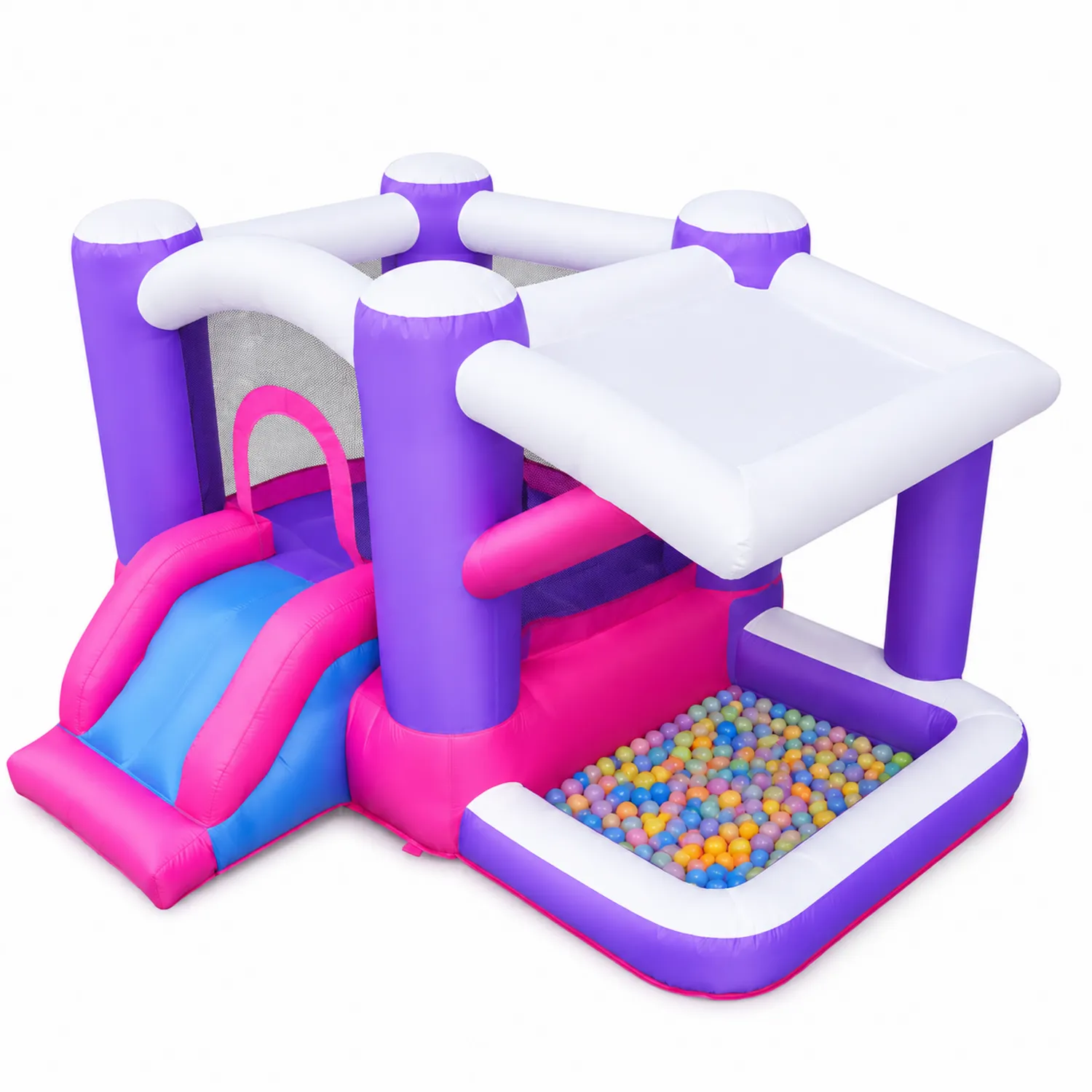 Castillo Hinchable de PVC con Tobogán y Piscina de Bolas Multicolor