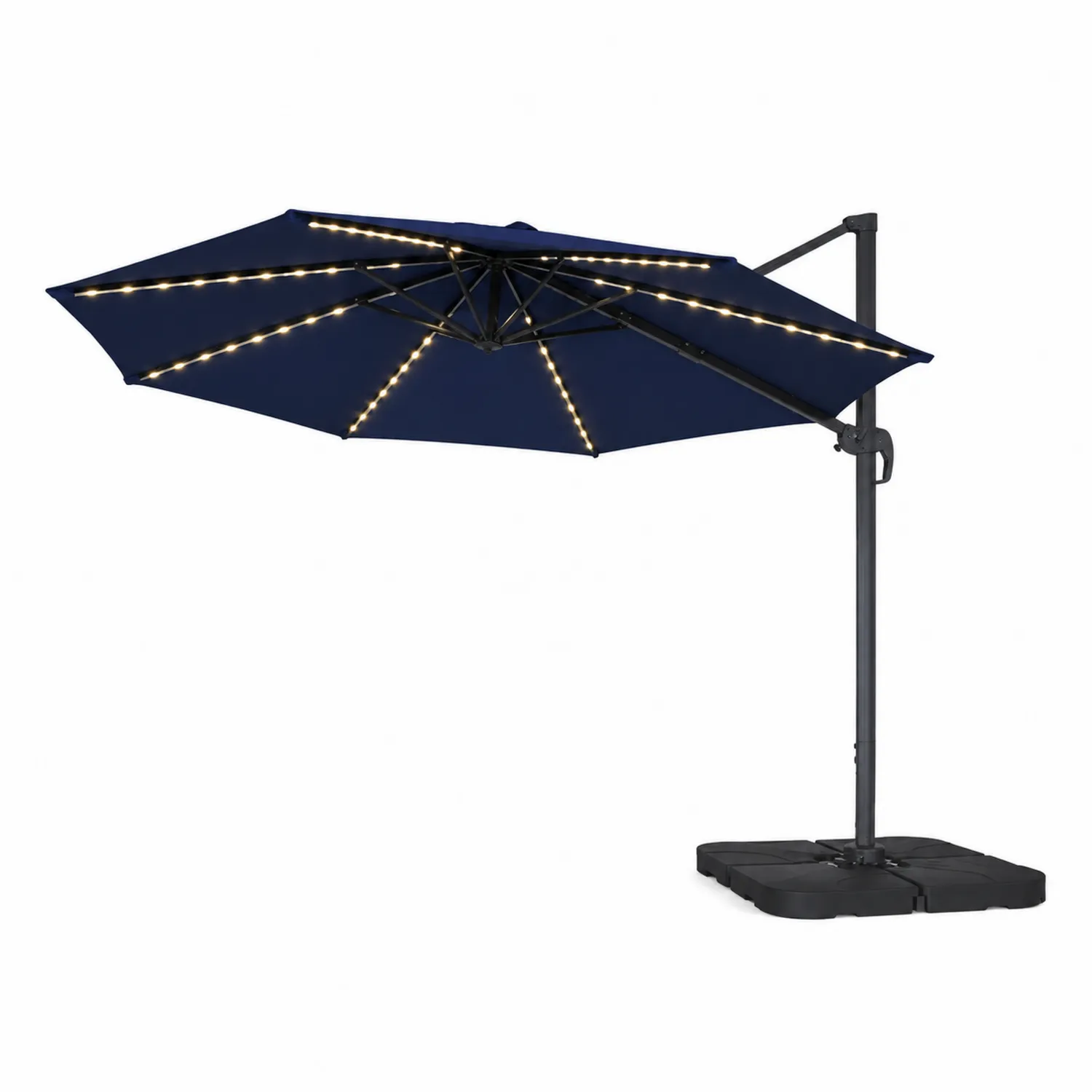 Sombrilla colgante redonda con luces LED poliéster azul