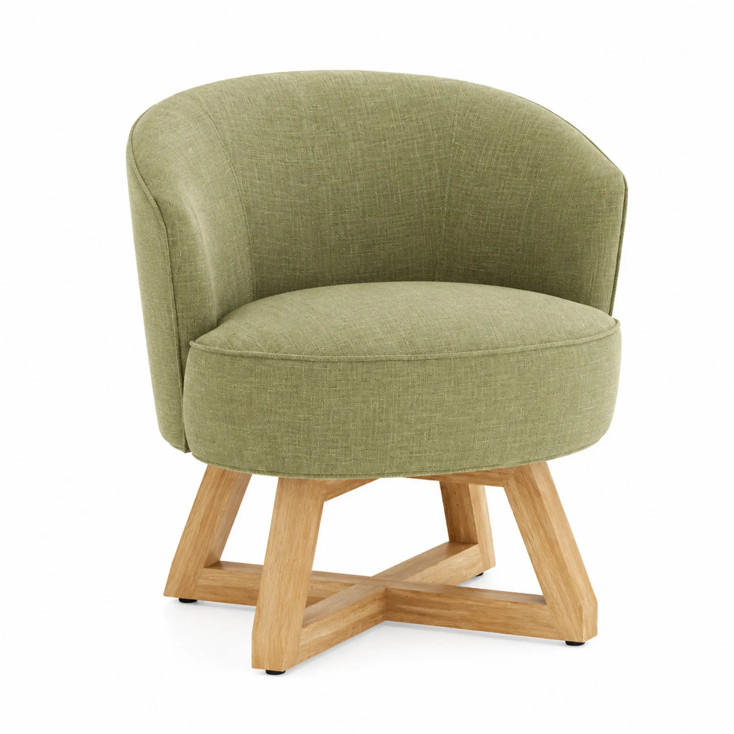 Silla lounge de poliéster verde con base de madera