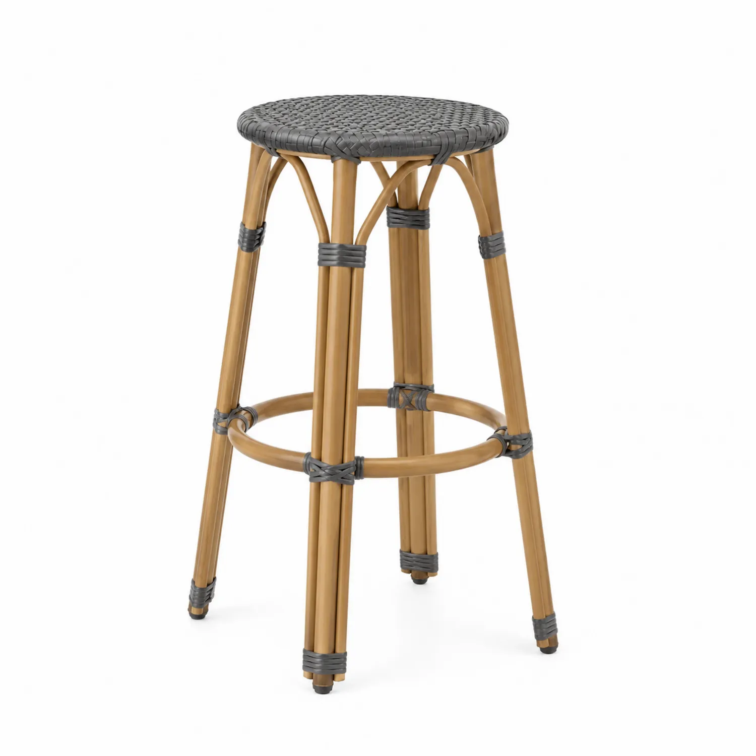 Taburete Alto de Ratán Sintético y Aluminio 75 cm Gris/Marrón