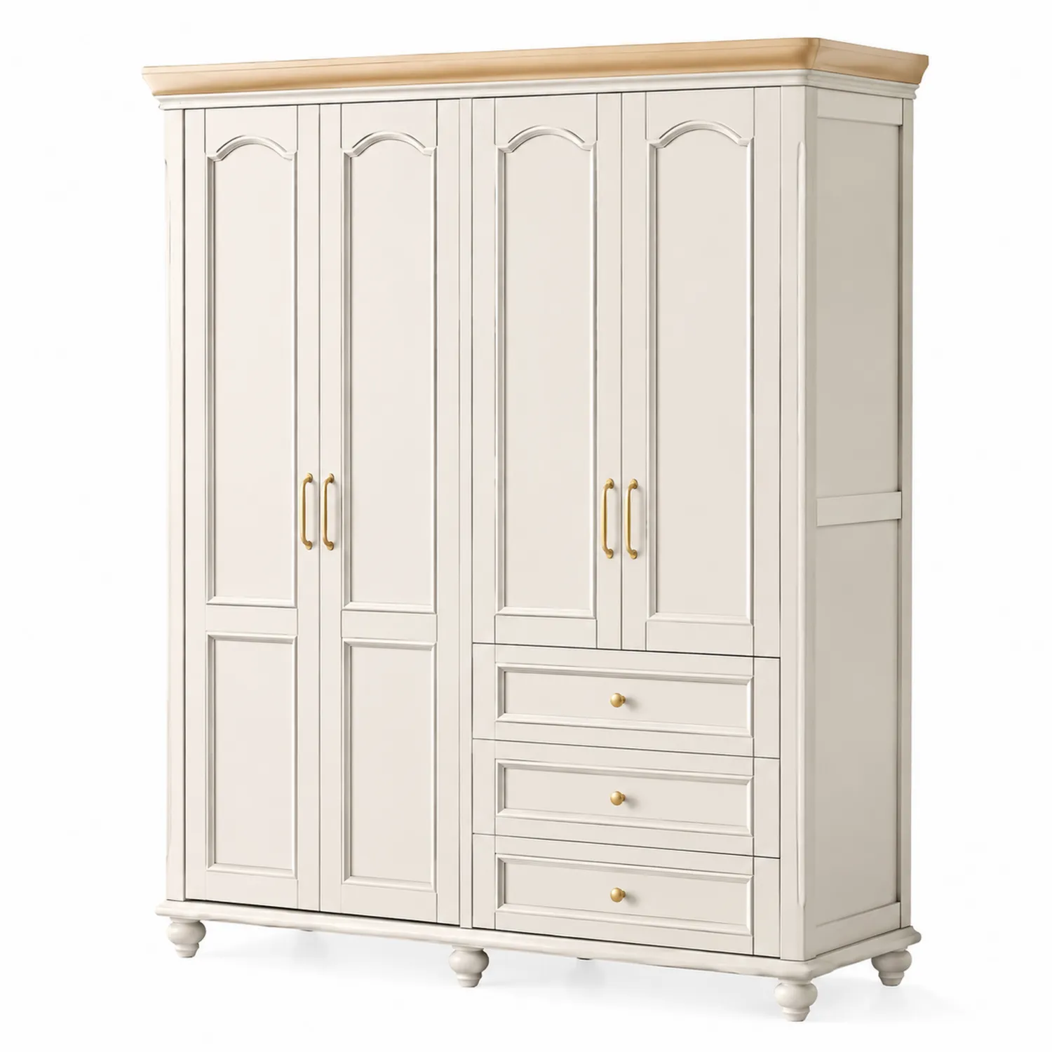 Armario de Madera de Pino con 4 Puertas y 3 Cajones Blanco