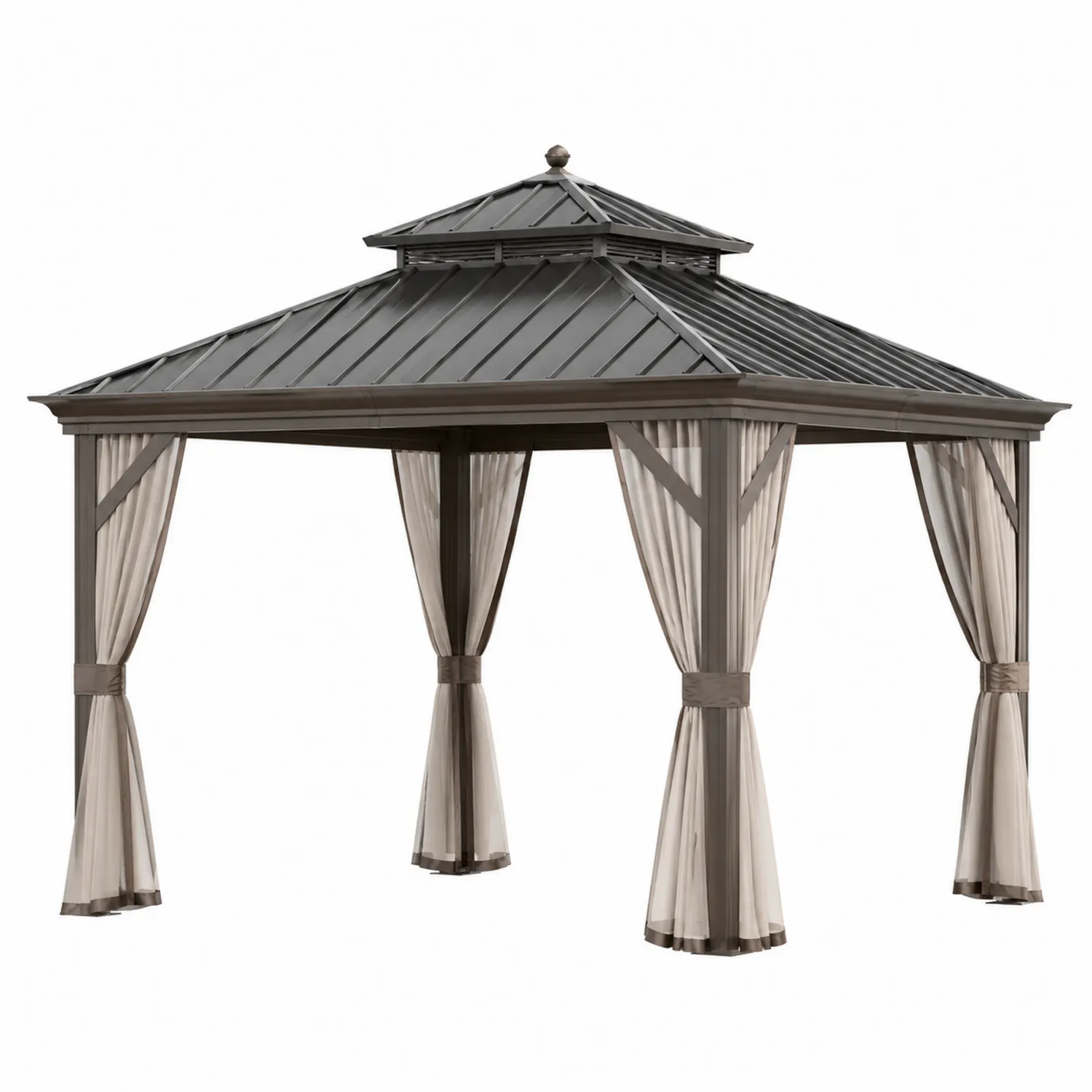 Gazebo de Aluminio y Acero con Cortinas de Poliéster 3x3m