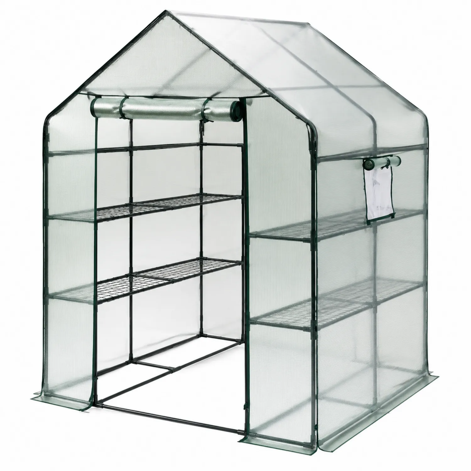 Invernadero Pequeño Rectangular con Estanterías de Acero y Cubierta de PVC