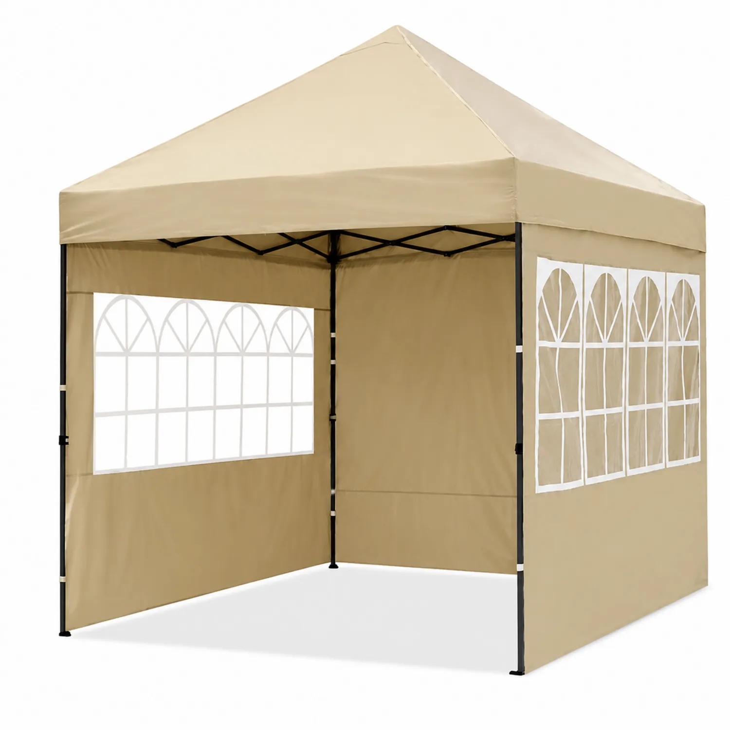 Toldo Plegable de Lona de Poliéster y Estructura Metálica Beige 3x3 m