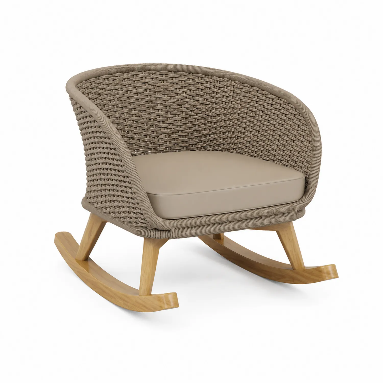 Mecedora de Madera de Teca y Ratán Sintético Beige