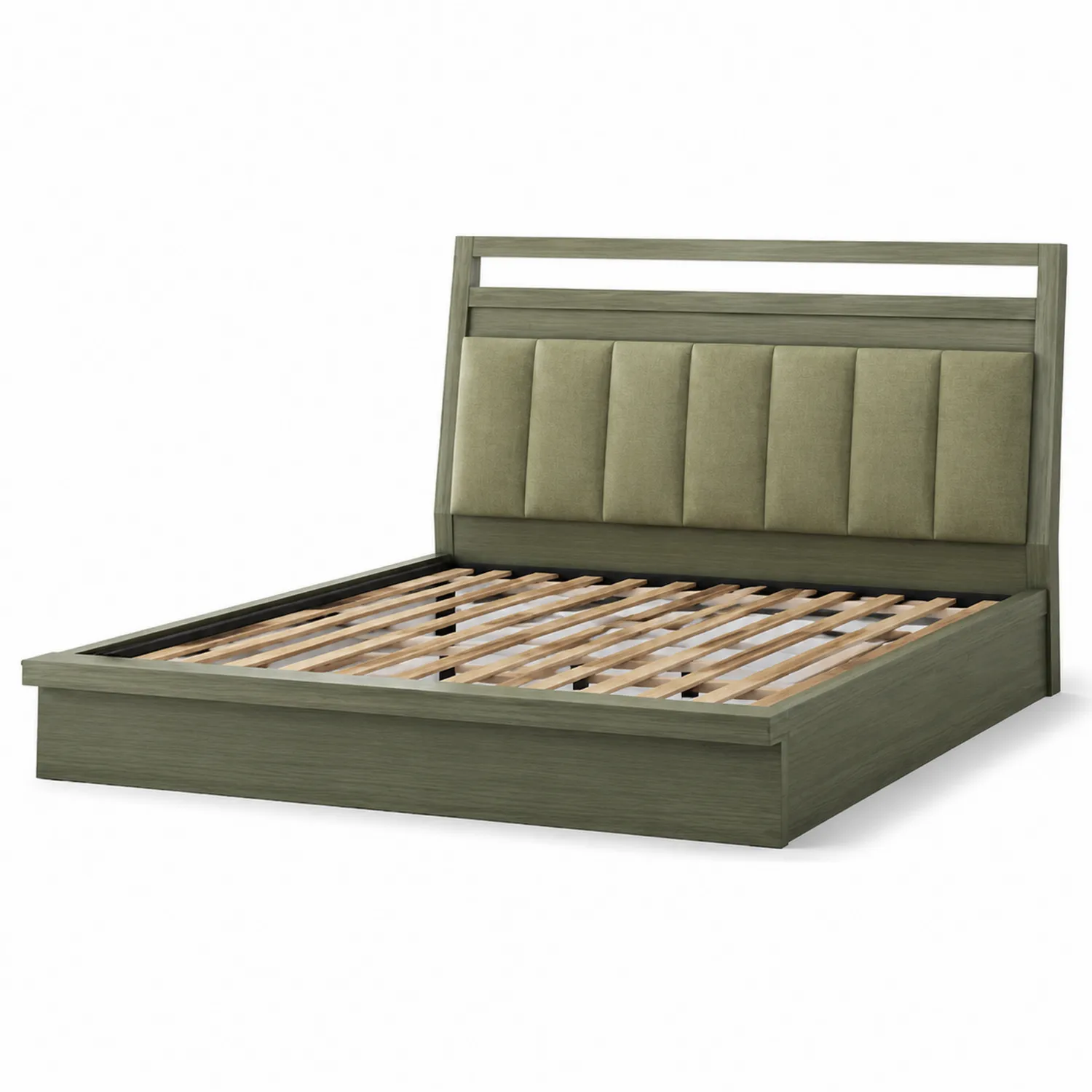 Cama de Madera con Cabecero Tapizado Verde Oliva