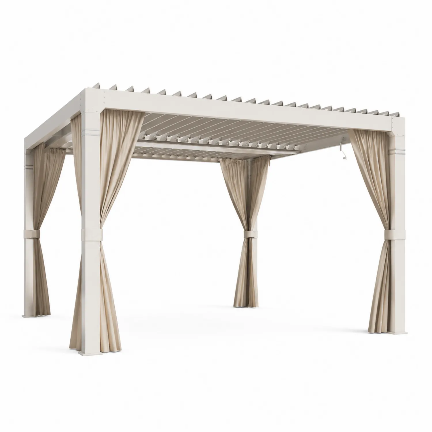 Pérgola de Aluminio con Lamas Ajustables y Cortinas de Poliéster