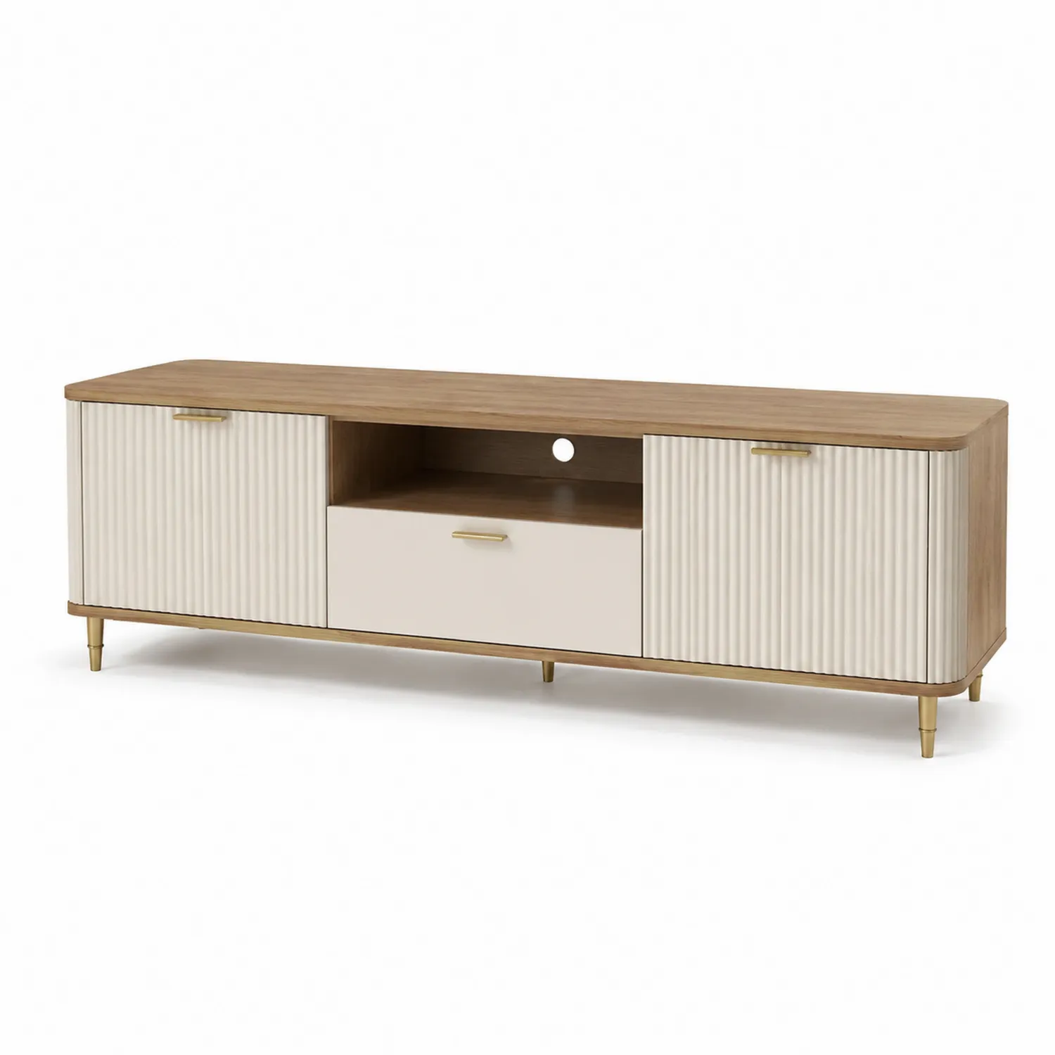 Mueble para TV de madera y MDF con puertas blancas