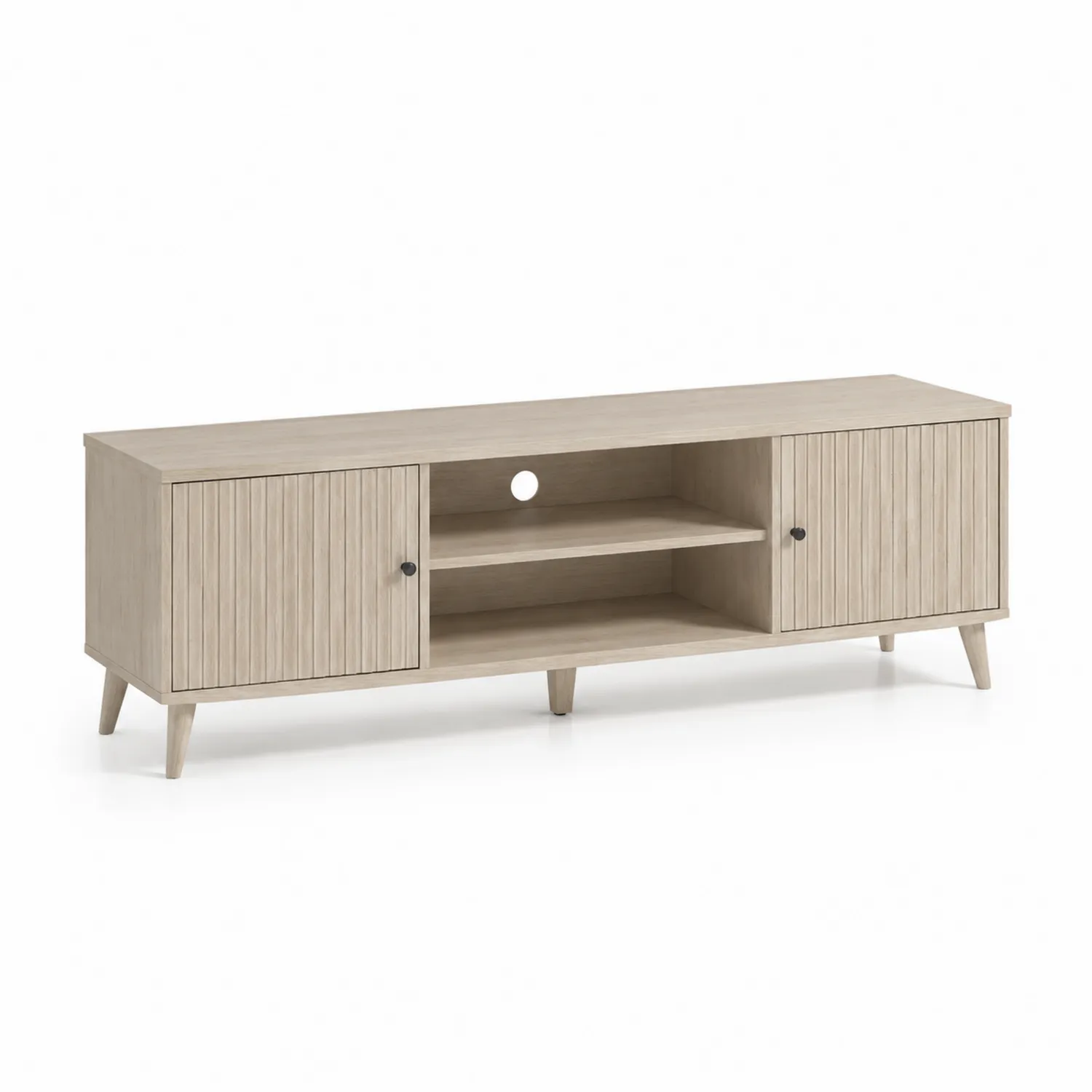Mueble TV de Madera de Roble con Puertas y Estantes
