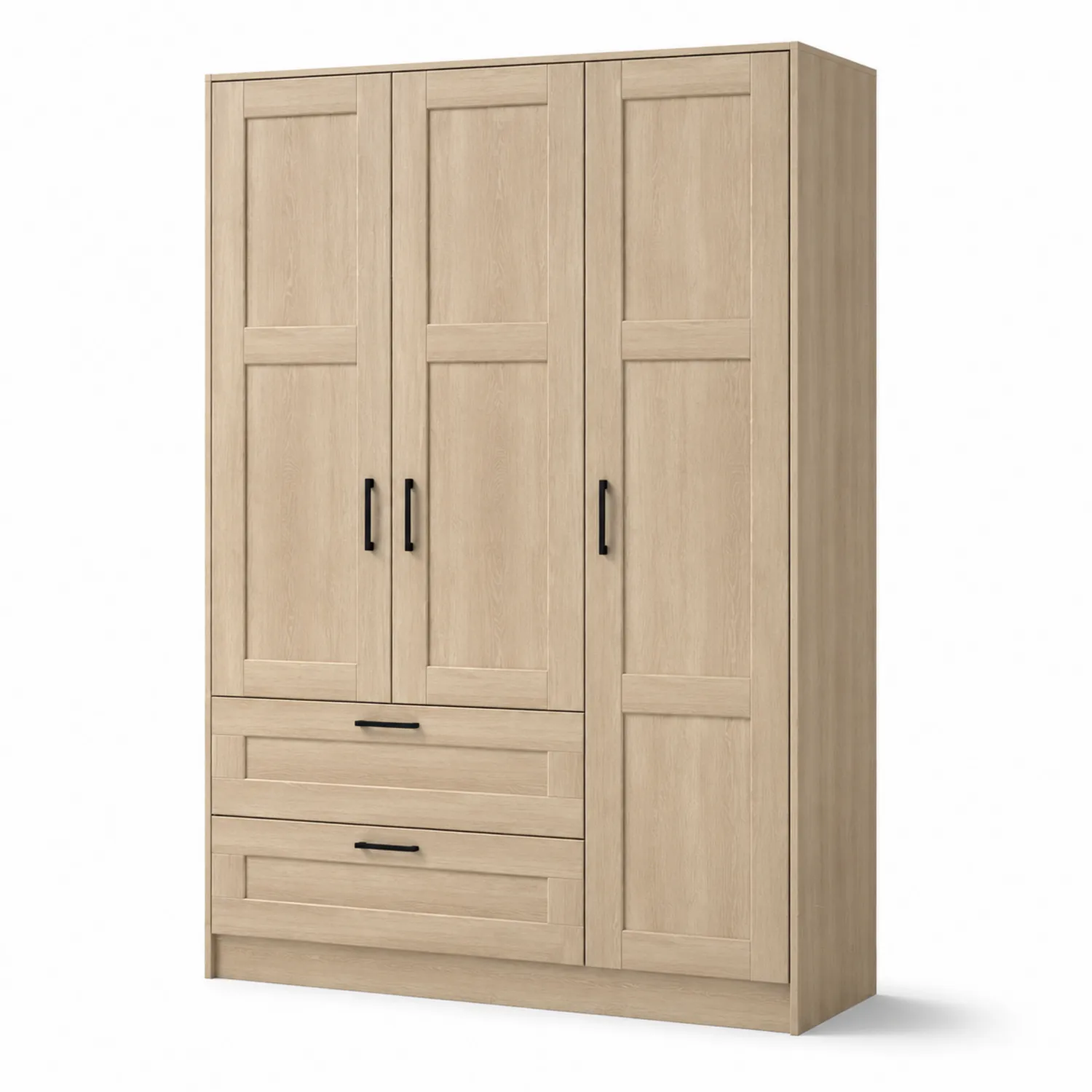Armario de Madera de Roble con 3 Puertas y 2 Cajones 200x150x60 cm