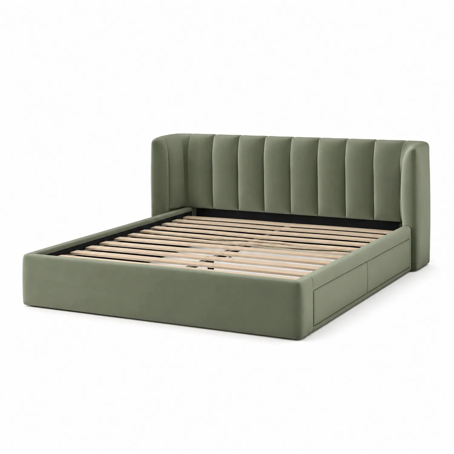 Cama de plataforma de madera contrachapada y terciopelo verde 200x160 cm