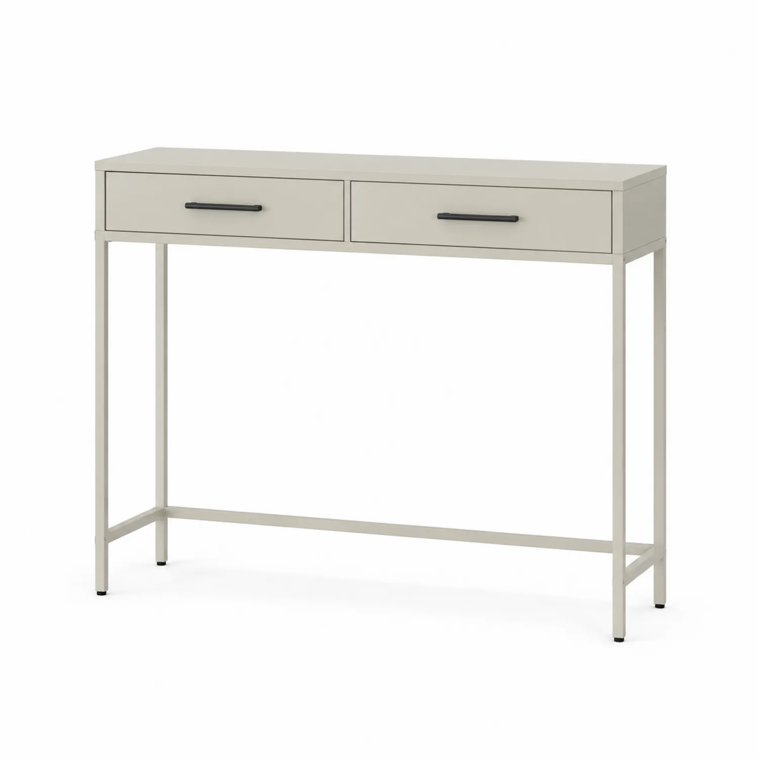Mesa consola de acero y MDF con dos cajones color Beige