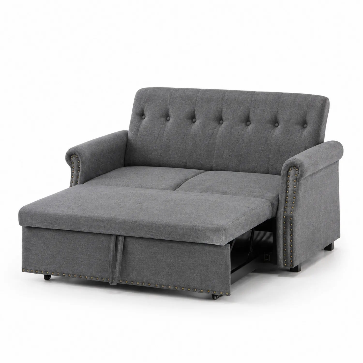 Sofá cama de tela gris con función plegable