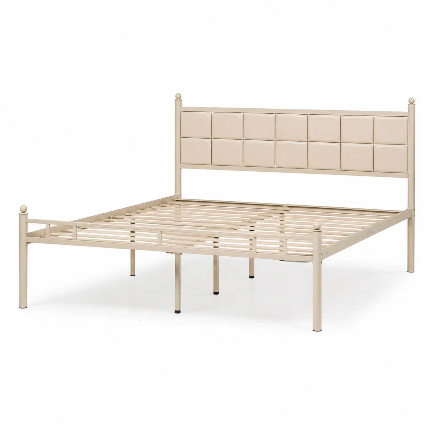 Cama de metal con cabecera acolchada Beige
