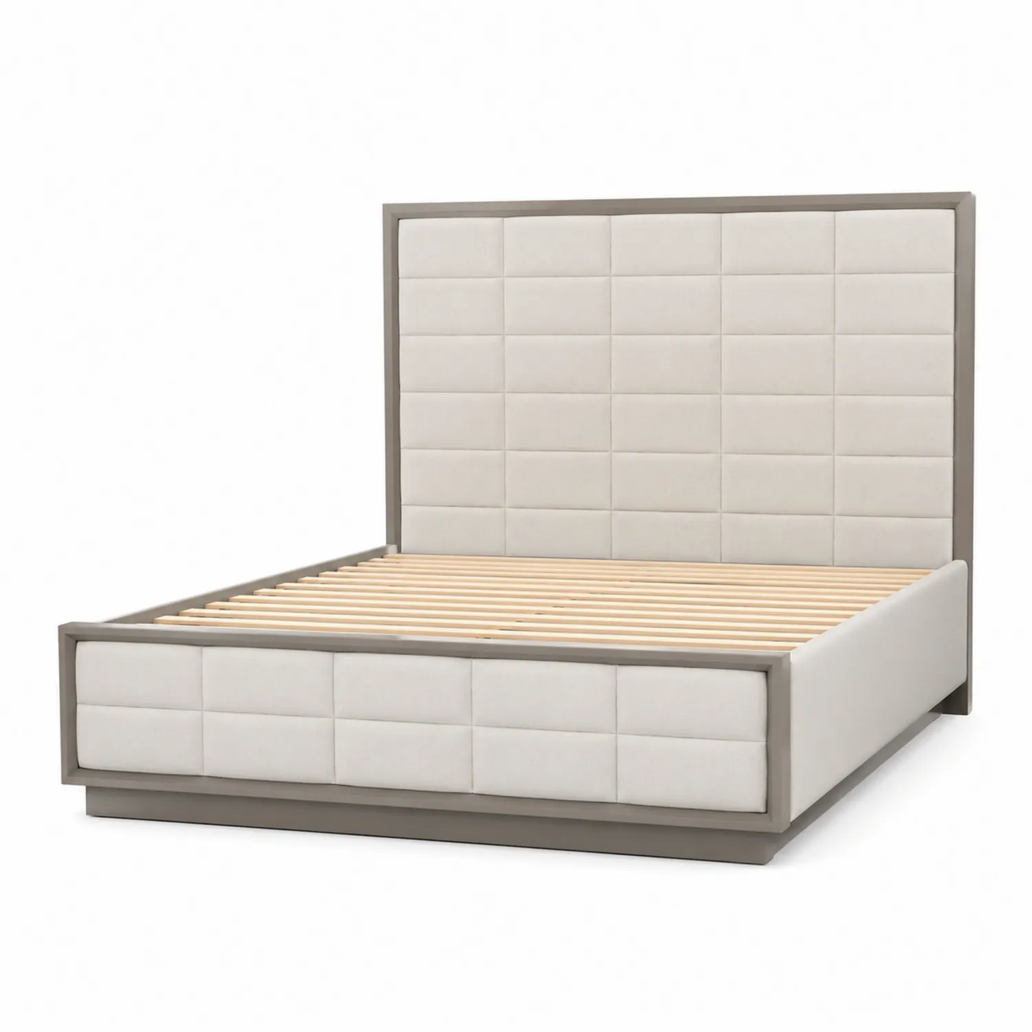 Cama tapizada de madera y poliéster 200x160 cm Beige/Gris