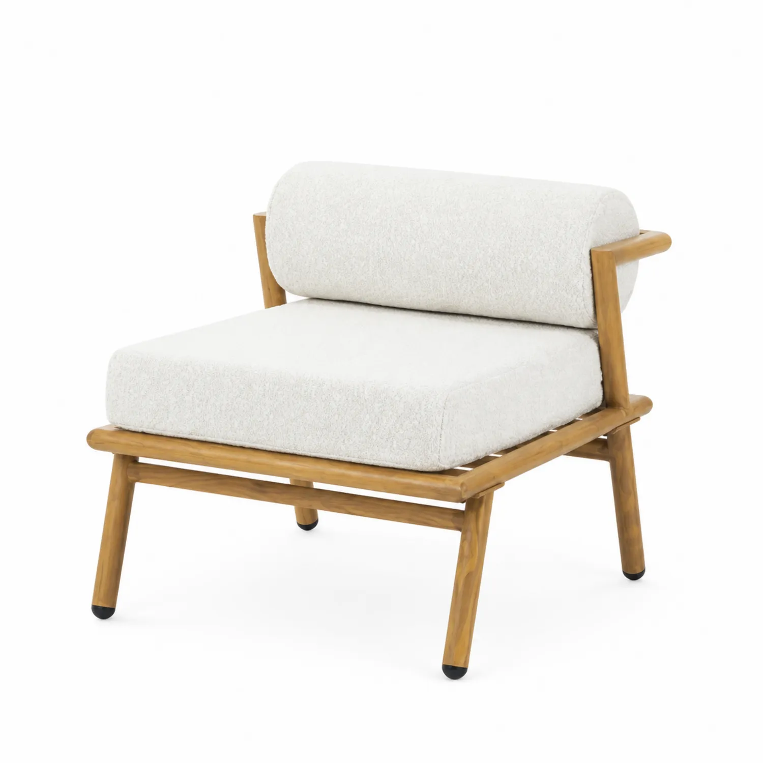 Fauteuil en bois de teck avec coussins en tissu blanc