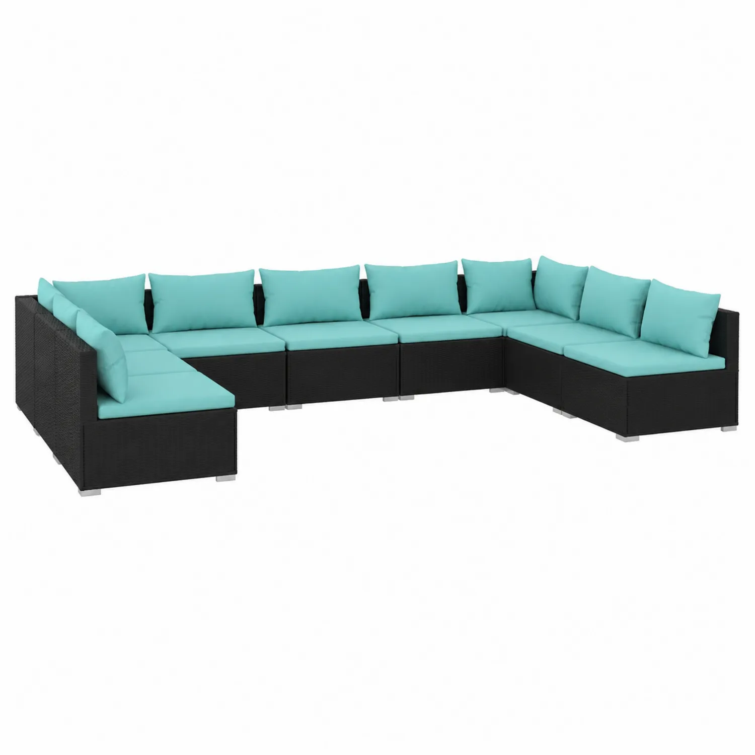 Canapé d'extérieur en rotin 9 pièces avec coussins en polyester turquoise