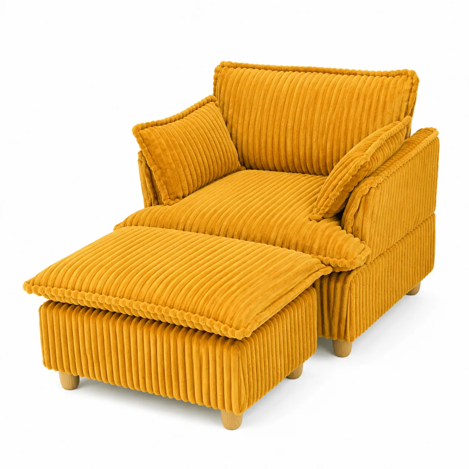 Canapé avec repose-pieds en velours côtelé jaune