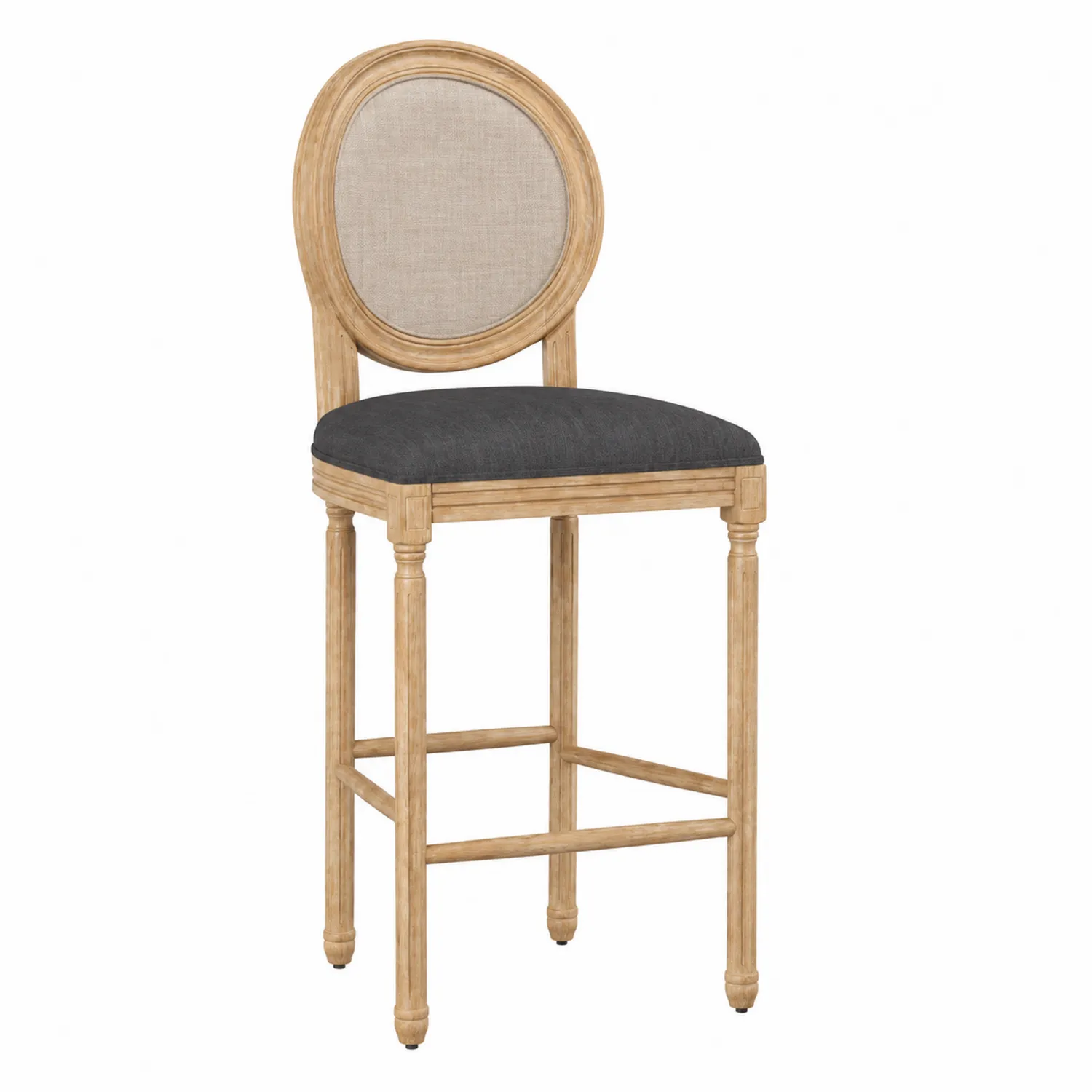 Tabouret de bar en bois avec dossier ovale, 75cm, Beige/Noir