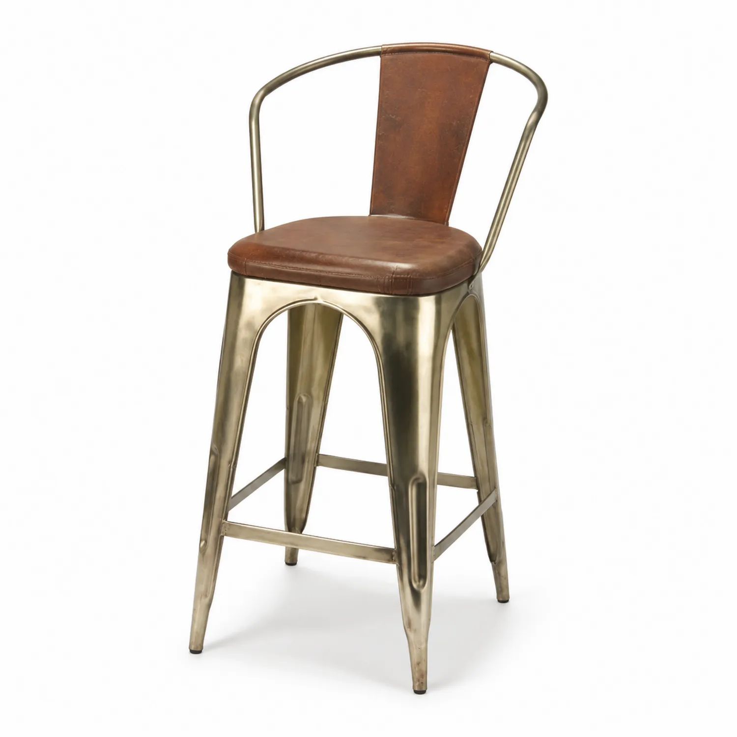 Tabouret de Bar Métal avec Assise en Cuir Marron 75cm