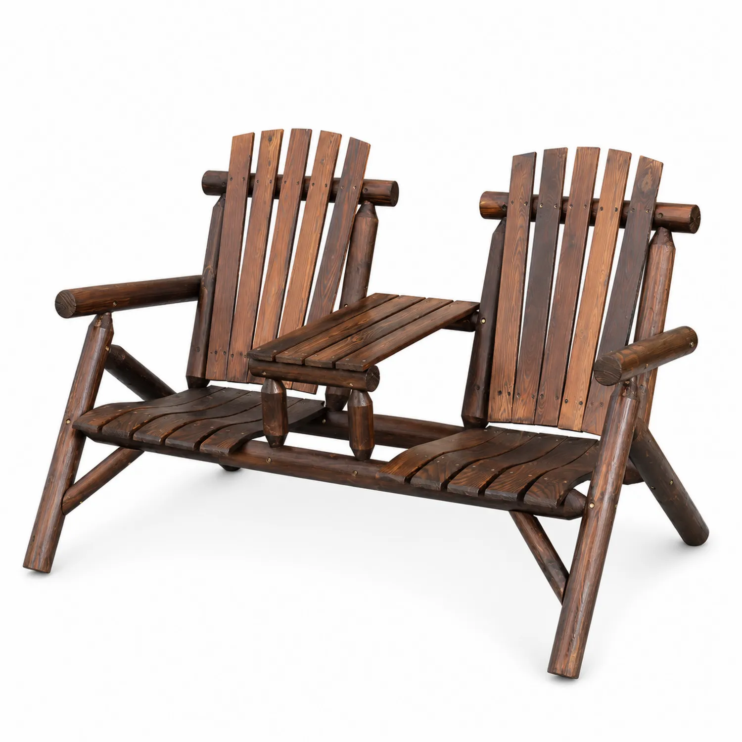 Banc en bois de pin avec table intégrée