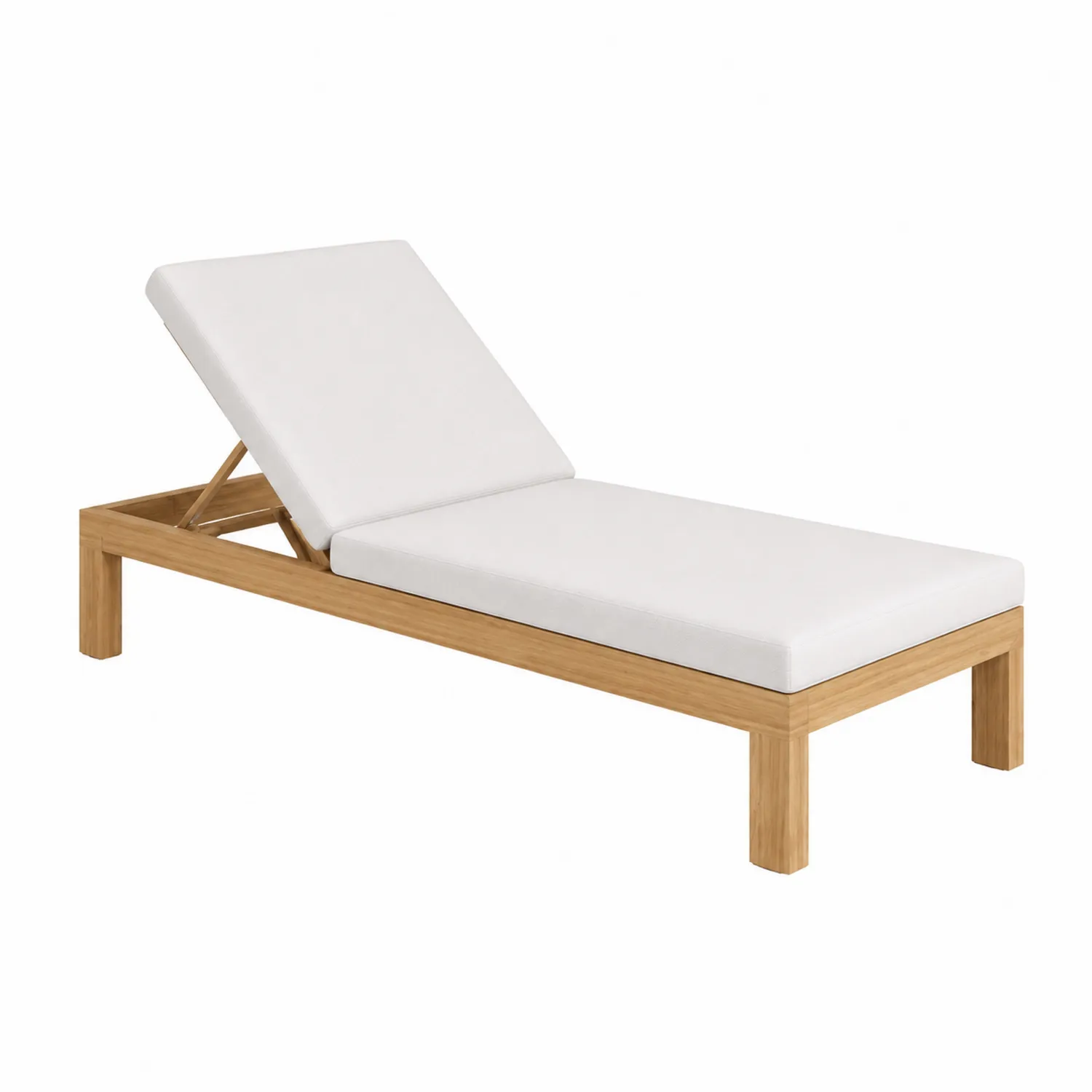 Chaise longue extérieure en bois avec coussin blanc