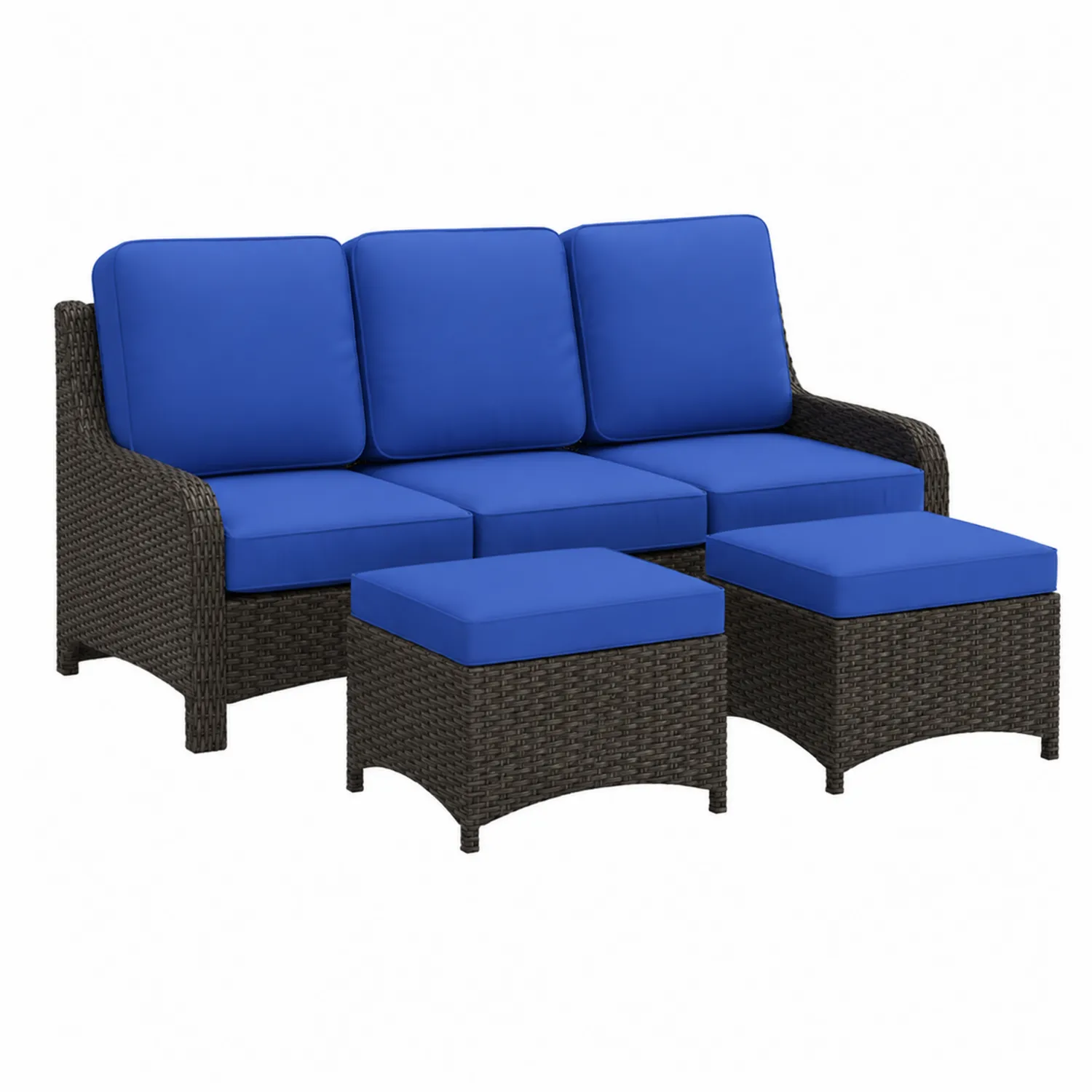 Ensemble de salon de jardin en résine tressée avec coussins bleus