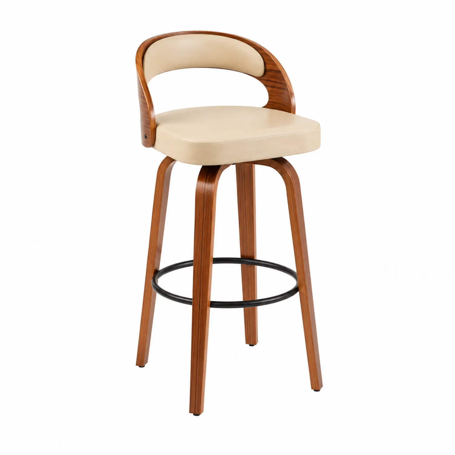 Tabouret de bar en bois courbé et PU crème