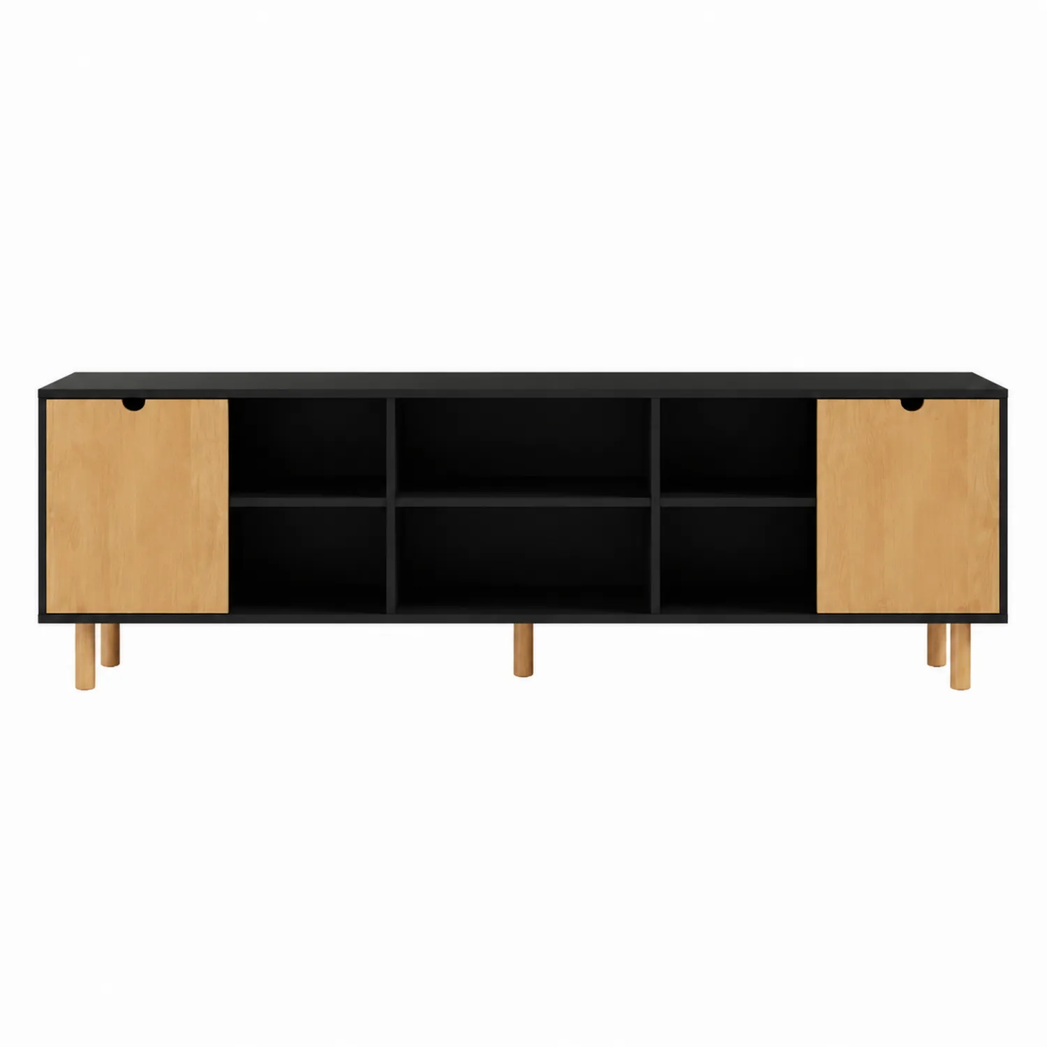 Meuble TV en Bois MDF Noir et Bois Naturel