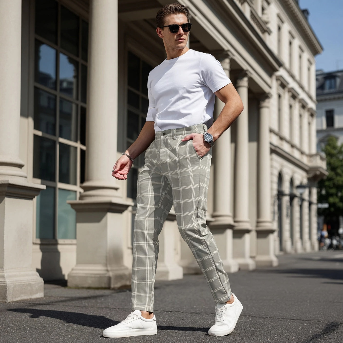 TOTA Men Slim-fit Plaid Trousers