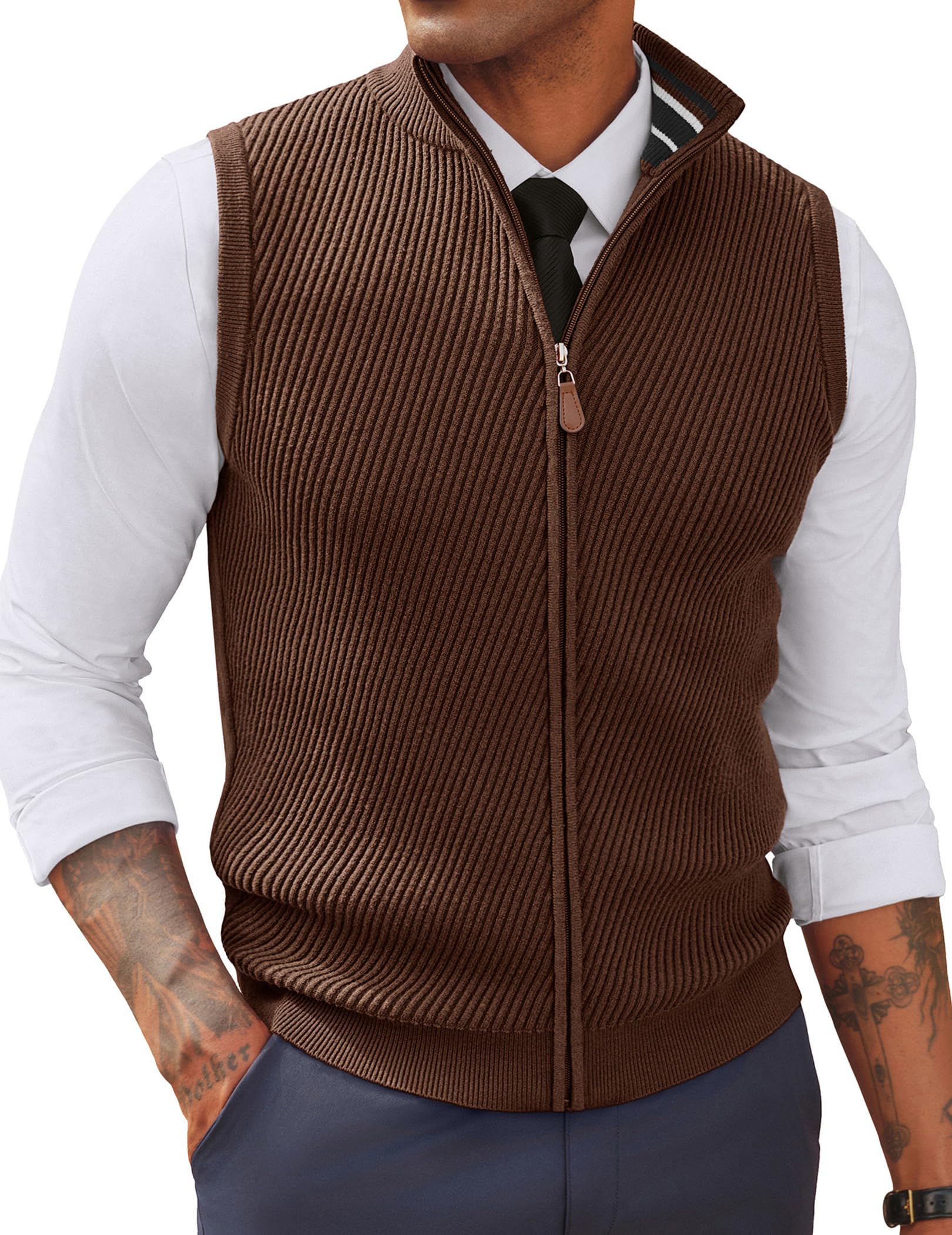 Men's Slim Fit Full Zip Sleeveless Sweater Vest