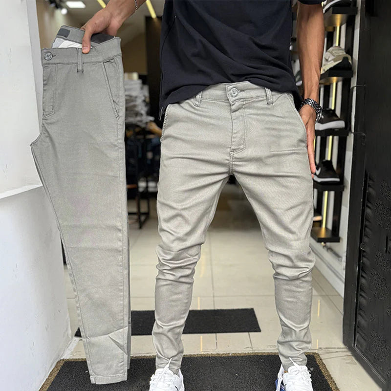 Men's slim-fit casual trousers in a solid color.