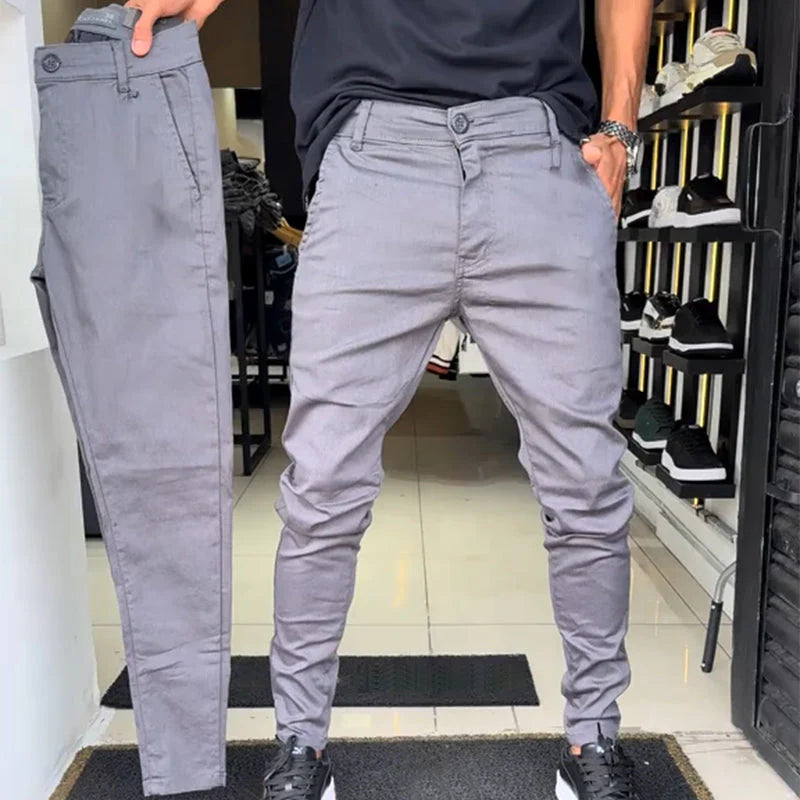 Men's slim-fit casual trousers in a solid color.