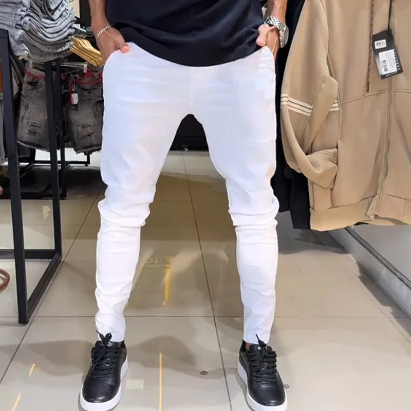 Men's slim-fit casual trousers in a solid color.