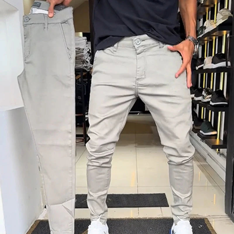 Men's slim-fit casual trousers in a solid color.