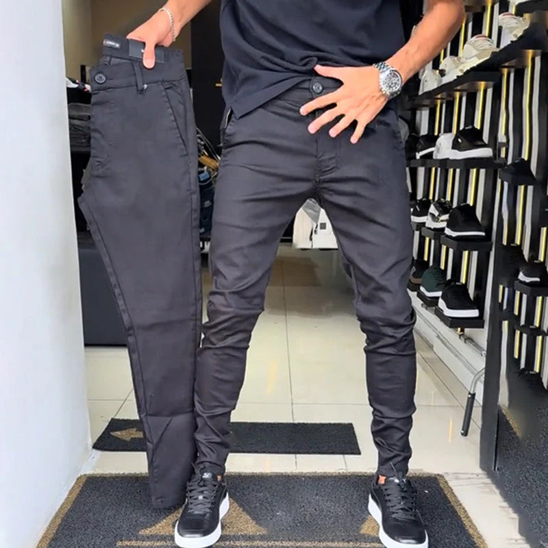 Men's slim-fit casual trousers in a solid color.