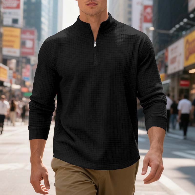 Men's Quarter-Zip Jacquard Pullover Sweatshirt