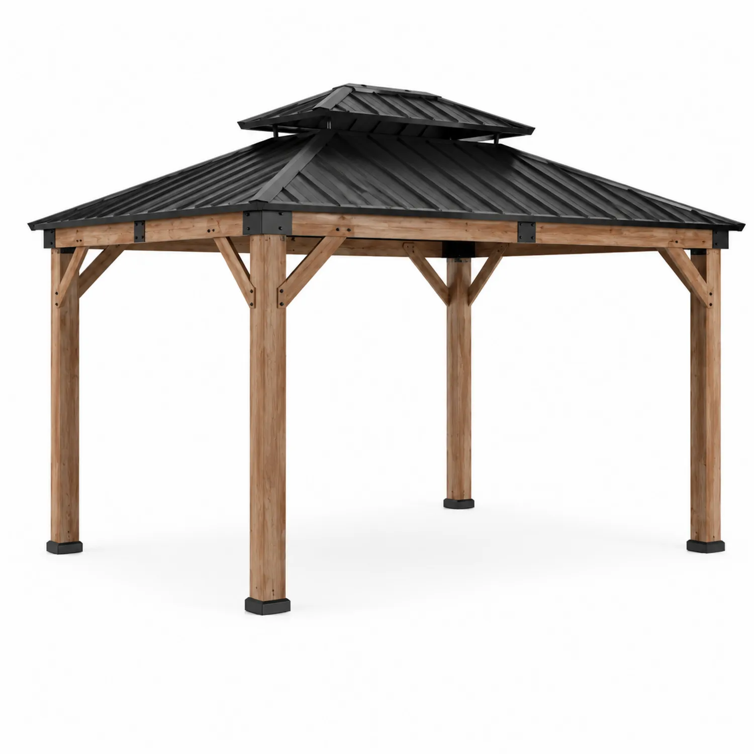 Gartenpavillon Kiefernholz Stahl Schwarz 300x300 cm