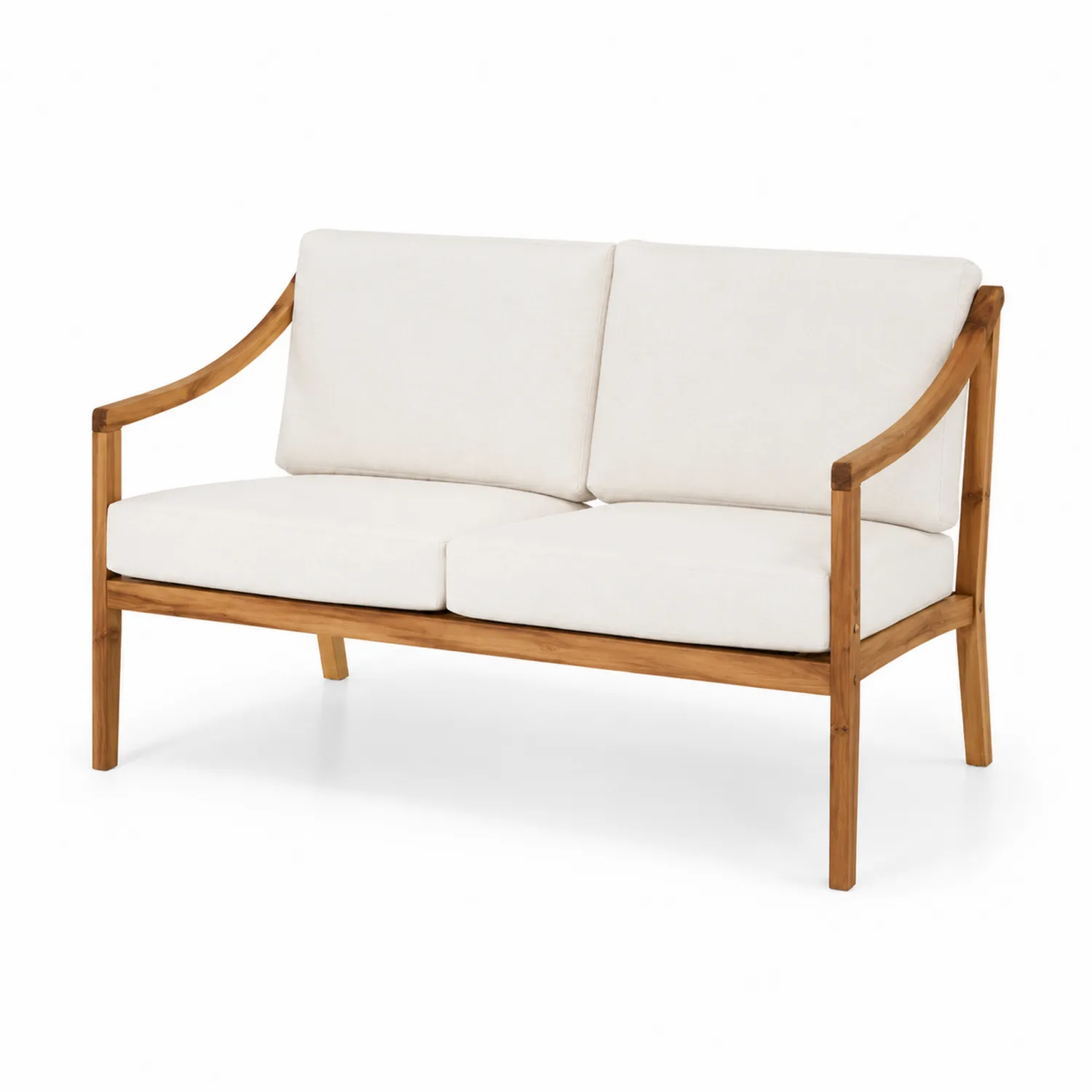 Garten-Sofa 2-Sitzer Akazienholz Polyester Cremeweiß