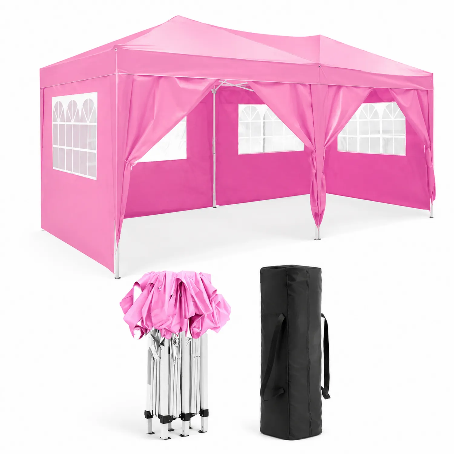 Pavillon Zelt 3x6m Stahlrahmen Polyestergewebe Pink