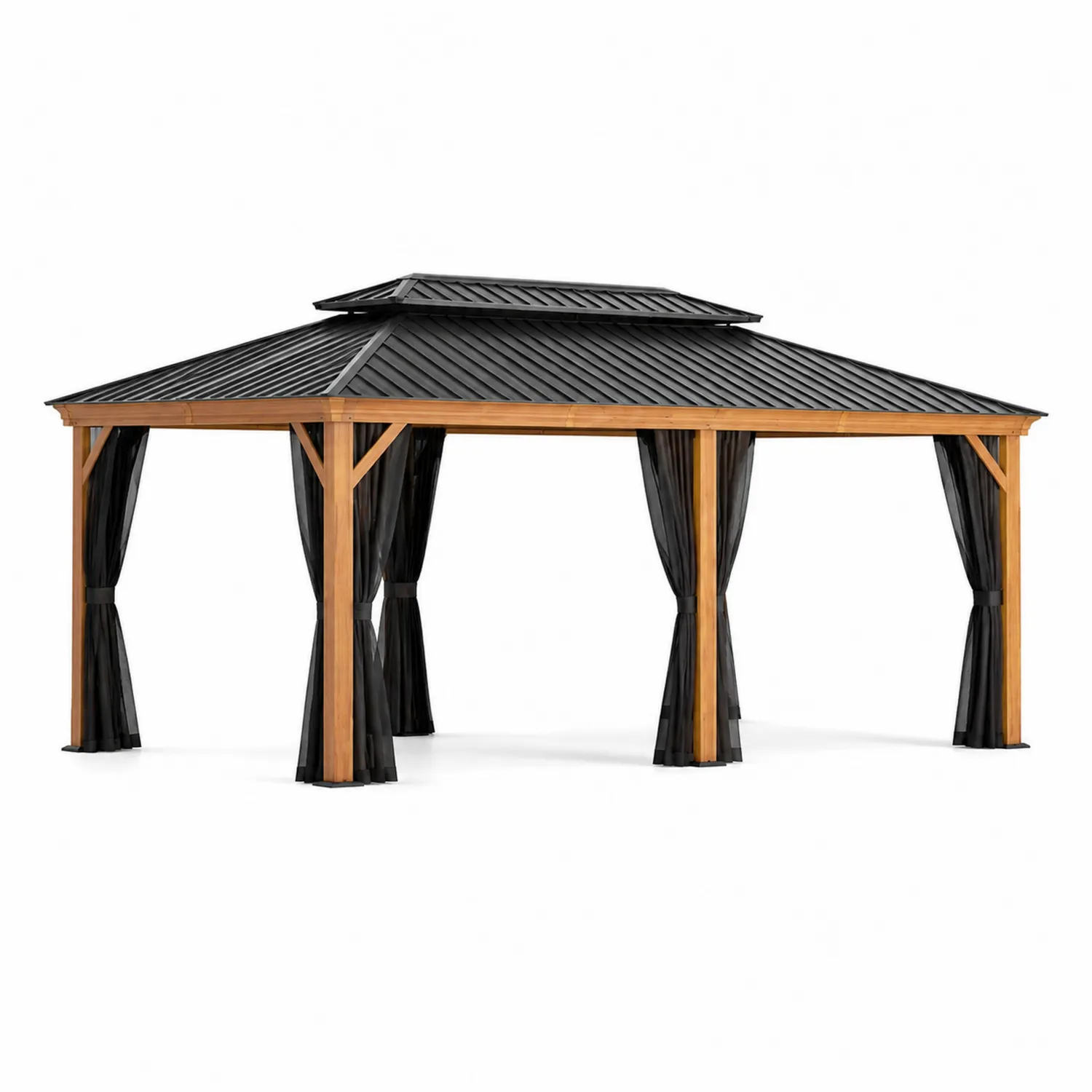 Pavillon 360x300 cm Metall Holz Polycarbonat Schwarz
