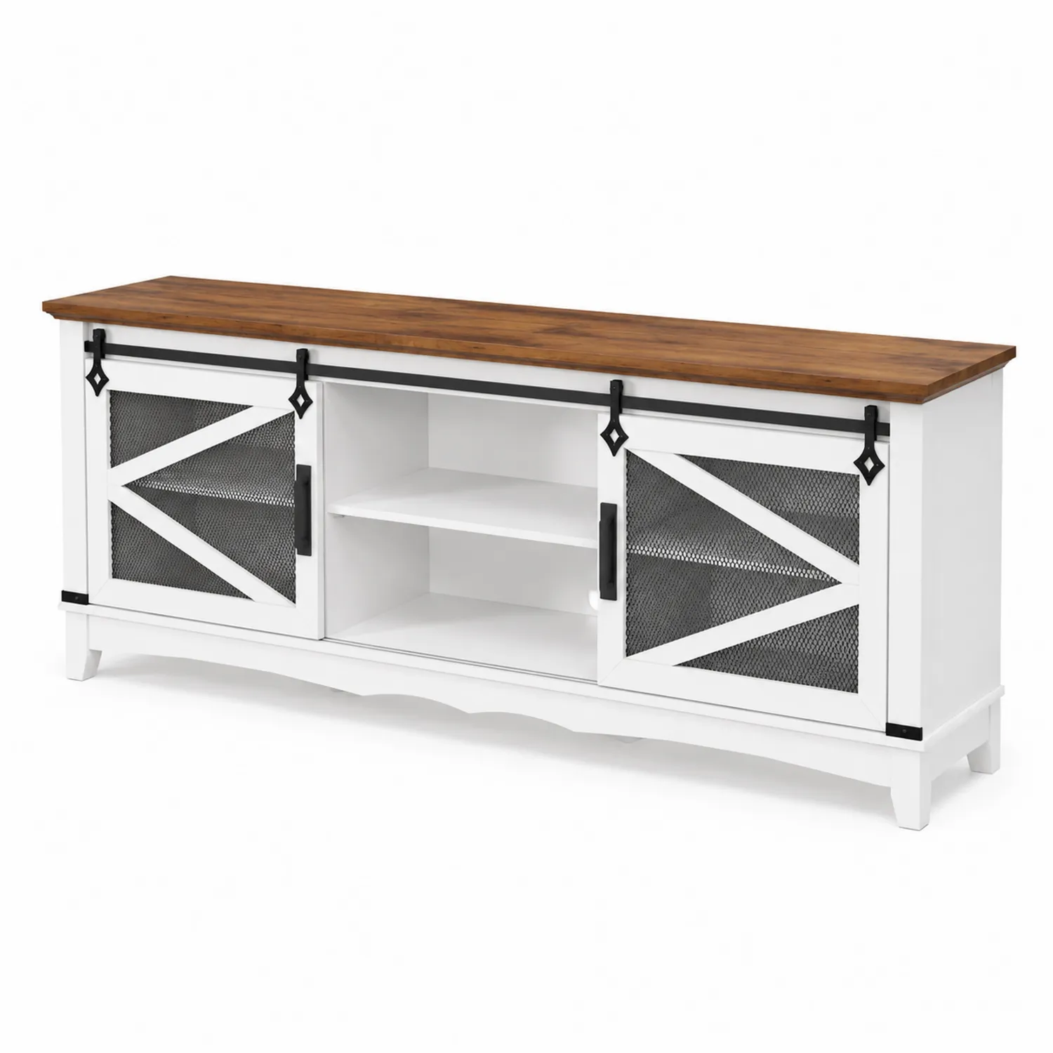 TV-Schrank mit Schiebetüren aus Holz und Metall Weiß 150x40x55 cm