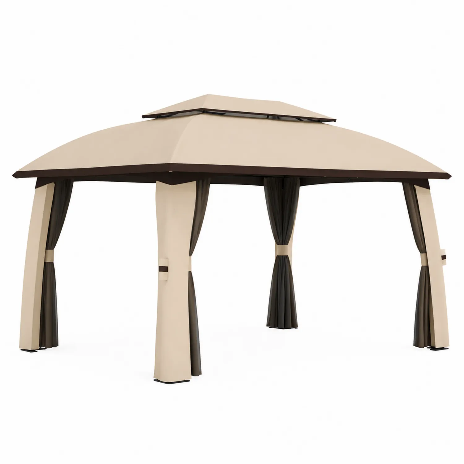 Pavillon Rechteckig 3x4m Polyester Stahl Beige/Braun