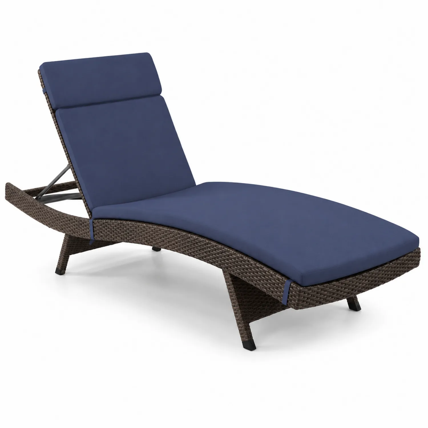 Liegestuhl Poly Rattan Blau mit Kissen