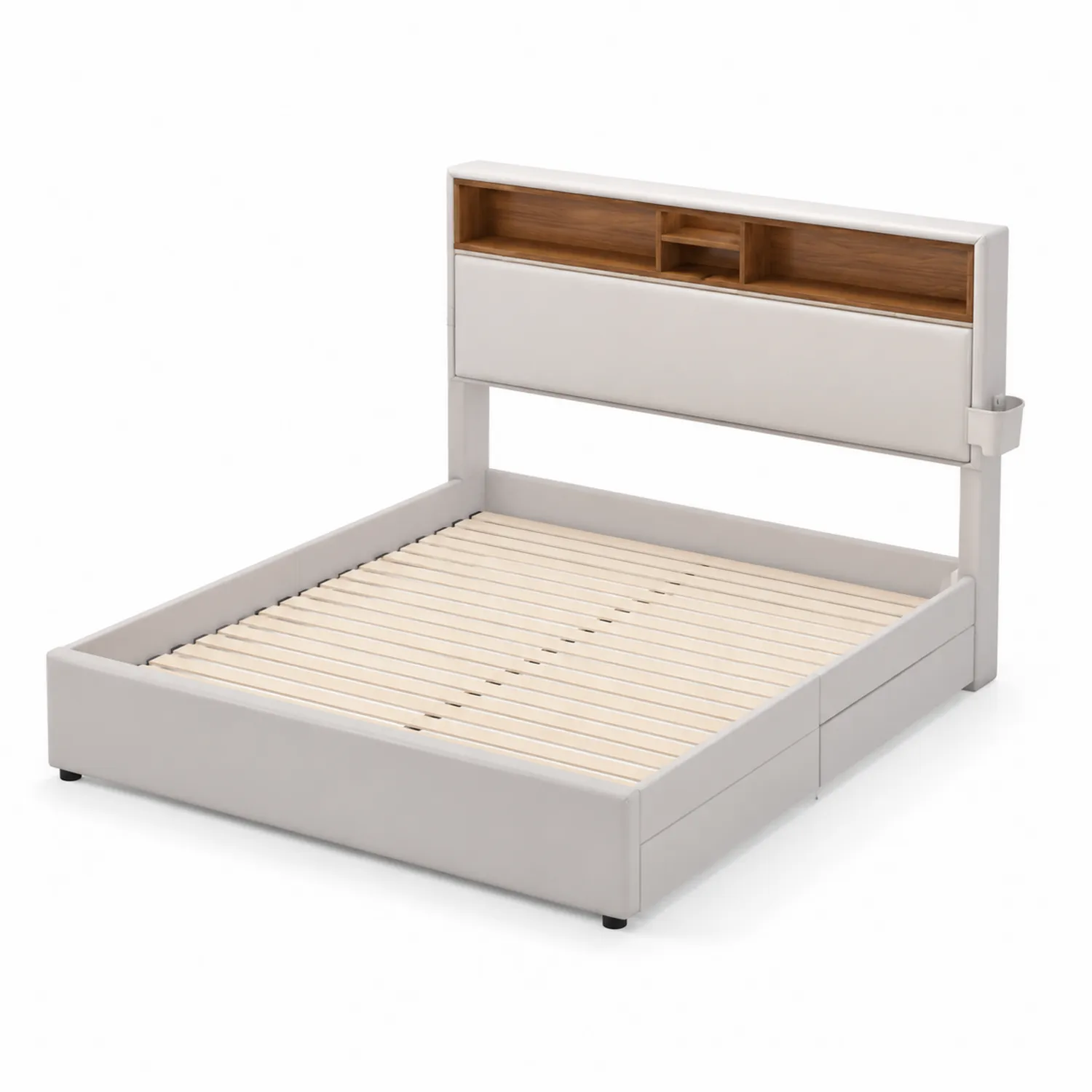 Holzbett mit Regal und Schubladen 200x140 cm Beige