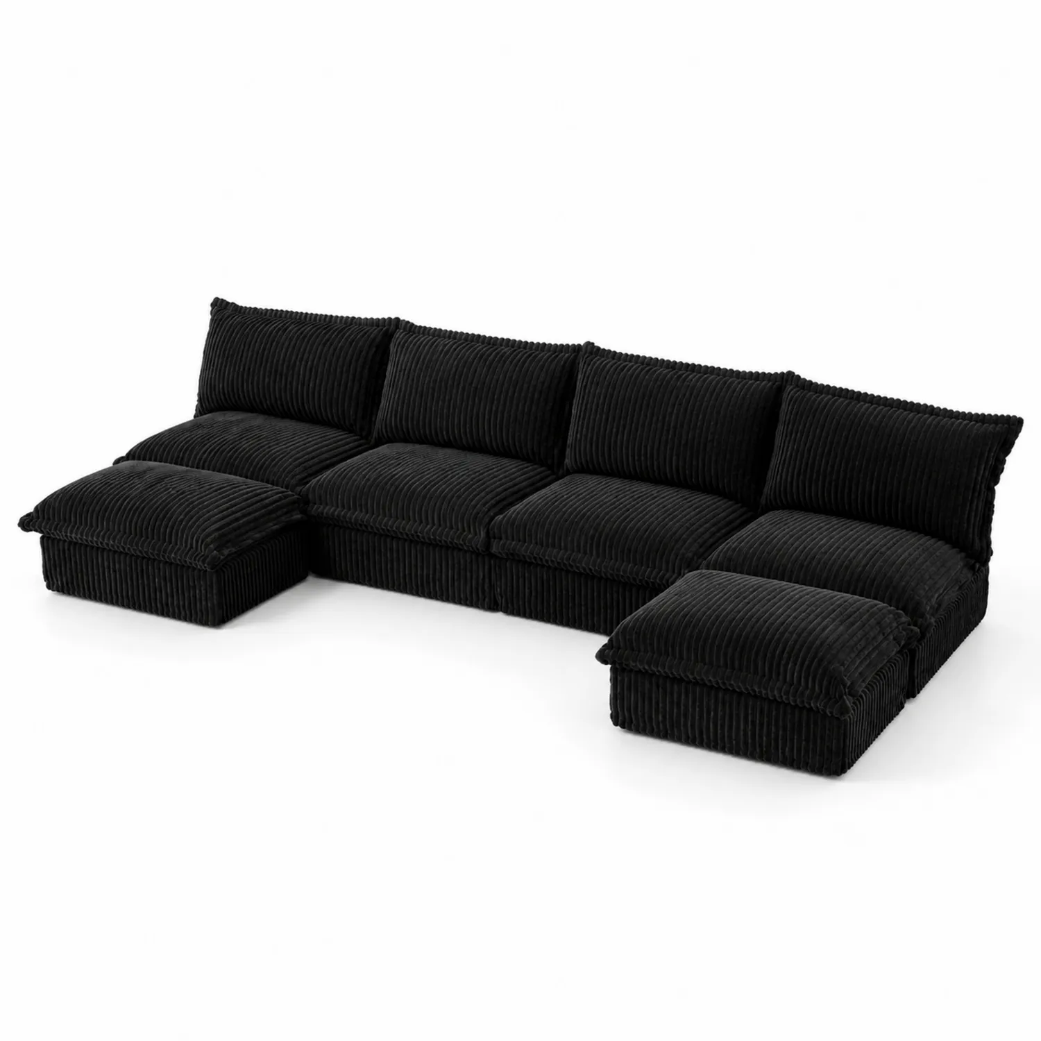 Modulares Sofa-Set aus Cordstoff L-Form Schwarz 5-Sitzer