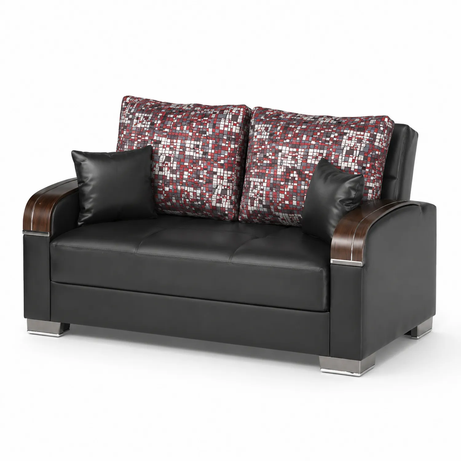 Zweisitzer Sofa aus Leder mit gemusterten Kissen