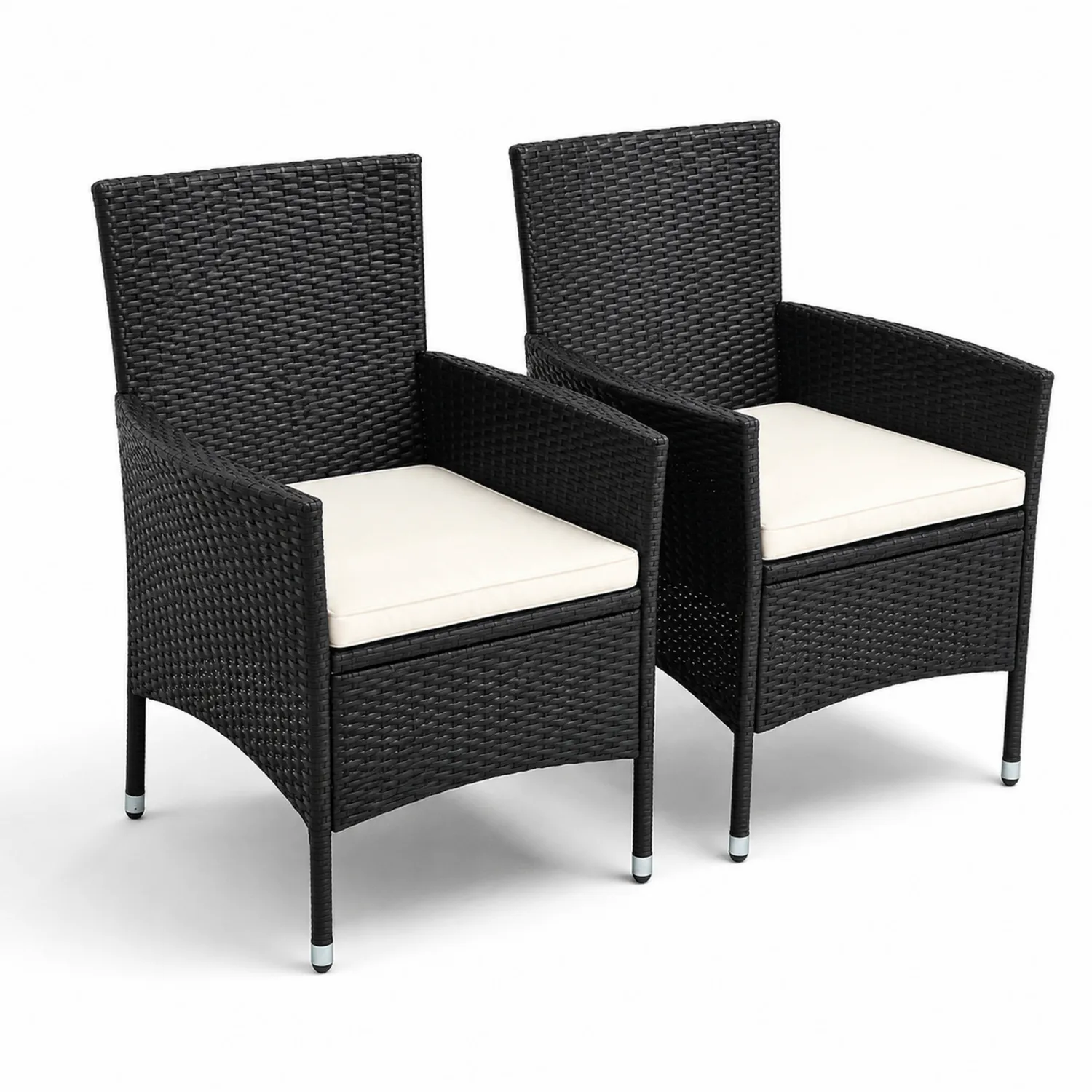 2er Set Rattan-Armlehnenstuhl Schwarz mit Kissen Cremeweiß